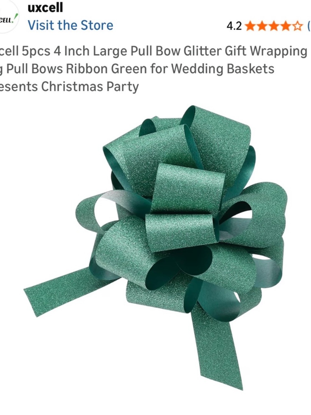 Green Glitter Pull Bow - Decorative Gift Bow for Parties